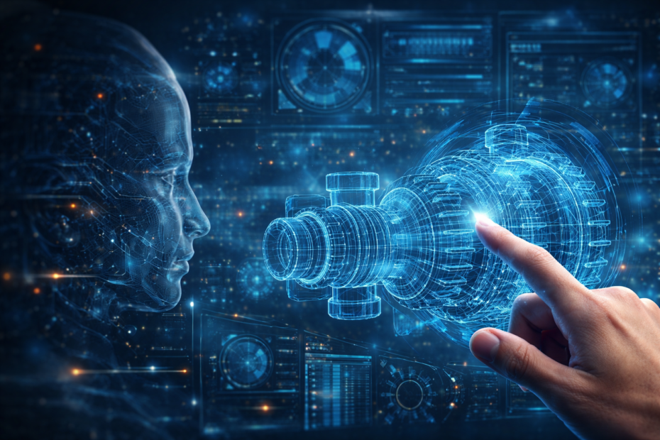 Moderner CAD-Arbeitsplatz mit technischem 3D-Modell und Zeichnungen in heller Ingenieur-Umgebung